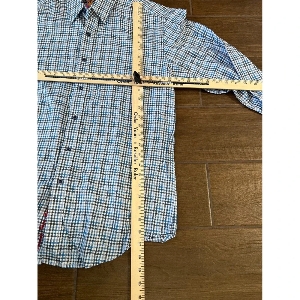 Robert Graham Mens Large Blue Plaid Paisley Jacquard Button Down Shirt L/S L - Picture 9 of 10